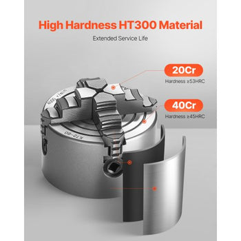 4-Jaw Lathe Chuck, 3 Inch (80 mm), 4-Jaw Independent Chuck, 0.1-3.15 in (5-80 mm) Clamping Range with T-key Fixing Screws Reversible Jaws, HT300 Material, Internal External for Wood Metal Lathe