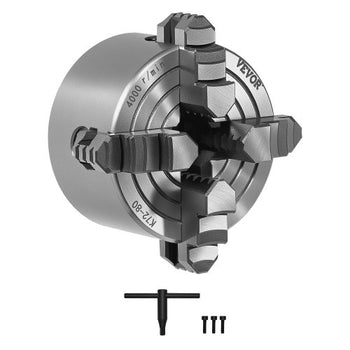 4-Jaw Lathe Chuck, 3 Inch (80 mm), 4-Jaw Independent Chuck, 0.1-3.15 in (5-80 mm) Clamping Range with T-key Fixing Screws Reversible Jaws, HT300 Material, Internal External for Wood Metal Lathe