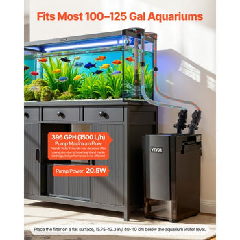 396GPH Canister Filter, 4-Stage External Aquarium Filter with Powerful Pump, Water Circulation Cleaning Machine with Media for Large Fish Tanks and Aquariums Up to 125 Gallons, for Freshwater