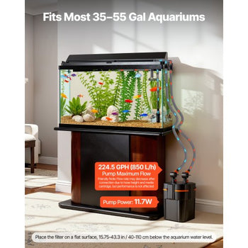224.5GPH Canister Filter, 2-Stage External Aquarium Filter with Timed Light, Powerful Pump, Water Circulation Cleaning with Media for Large Fish Tanks & Aquariums Up to 55 Gallons, Freshwater