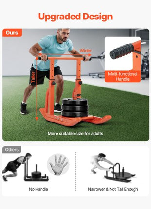 Weight Sled, Steel Power Sled, Fitness Training Sleds for Athletic Exercise Speed Improvement, Workout Equipment with Adjustable Height Handle, Compatible with 1/2 in Weight Plates, Orange