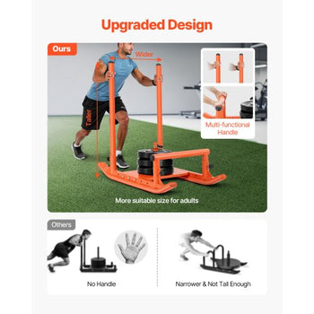 Weight Sled, Steel Power Sled, Fitness Strength Training Sleds for Athletic Exercise Speed Improvement, Workout Fitness Equipment with Handle, Compatible with 1/2 in Weight Plates, Orange