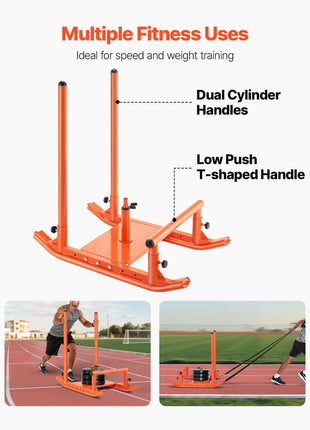 Weight Sled, Steel Power Sled, Fitness Strength Training Sleds for Athletic Exercise Speed Improvement, Workout Fitness Equipment with Handle, Compatible with 1/2 in Weight Plates, Orange
