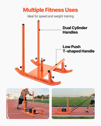 Weight Sled, Steel Power Sled, Fitness Strength Training Sleds for Athletic Exercise Speed Improvement, Workout Fitness Equipment with Handle, Compatible with 1/2 in Weight Plates, Orange