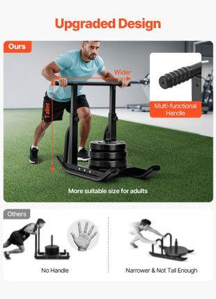 Weight Sled, Steel Power Sled, Fitness Training Sleds for Athletic Exercise Speed Improvement, Workout Equipment with Adjustable Height Handle, Compatible with 1/2 in Weight Plates, Black