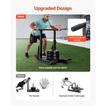 Weight Sled, Steel Power Sled, Fitness Training Sleds for Athletic Exercise Speed Improvement, Workout Equipment with Adjustable Height Handle, Compatible with 1/2 in Weight Plates, Black