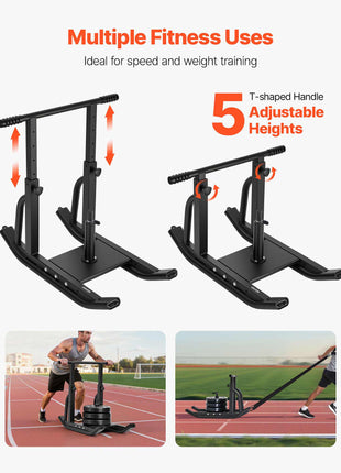 Weight Sled, Steel Power Sled, Fitness Training Sleds for Athletic Exercise Speed Improvement, Workout Equipment with Adjustable Height Handle, Compatible with 1/2 in Weight Plates, Black