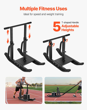 Weight Sled, Steel Power Sled, Fitness Training Sleds for Athletic Exercise Speed Improvement, Workout Equipment with Adjustable Height Handle, Compatible with 1/2 in Weight Plates, Black