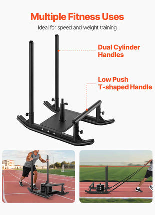 Weight Sled, Steel Power Sled, Fitness Strength Training Sleds for Athletic Exercise Speed Improvement, Workout Fitness Equipment with Handle, Compatible with 1/2 in Weight Plates, Black