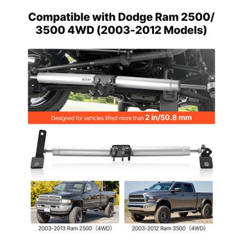 Dual Steering Stabilizer, for 2003-2012 Dodge Ram 2500/3500 4WD, Dual Steering Stabilizer Kit Fits with 2 Inches of Suspension Lift or Higher, Enhanced Control & Reduced Vibration, Easy Install