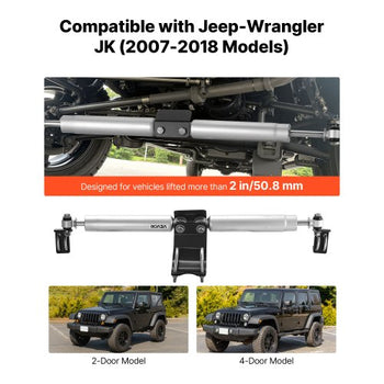 Dual Steering Stabilizer, for 2007-2018 Jeep Wrangler JK, Dual Steering Stabilizer Kit Fits with 2 Inches of Suspension Lift or Higher, Enhanced Control & Reduced Vibration, Easy Installation