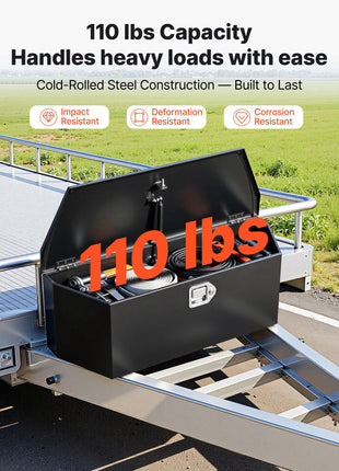 Trailer Tongue Box, 36" x 12.3" x 12" Steel Trailer Tongue Tool Box, Heavy Duty Storage Organizer with Lock and Keys, Utility Tool Chest for Pickup Truck Bed, RV, SUV, Off-Road Vehicle, Black