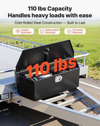Trailer Tongue Box, 36" x 12.3" x 12" Steel Trailer Tongue Tool Box, Heavy Duty Storage Organizer with Lock and Keys, Utility Tool Chest for Pickup Truck Bed, RV, SUV, Off-Road Vehicle, Black