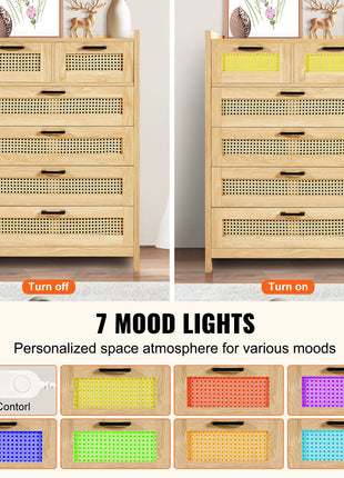 5 Drawer Rattan Dresser, Boho Dresser, Rattan Chest of Drawers with Spacious Storage, Natural Rattan Dresser for Bedroom, Living Room & Hallway,Rattan Nightstand with Sturdy Handles&Legs, Brown
