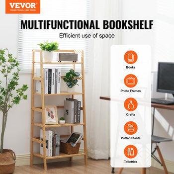 4-Tier Bamboo Ladder Shelf, Trapezoid Open Bookcase, Display Storage Rack Organizer, Freestanding Flower Plant Stand, Ladder Bookshelf Ideal for Bathroom, Bedroom, Office, Study, Natural
