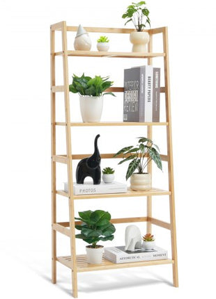 4-Tier Bamboo Ladder Shelf, Trapezoid Open Bookcase, Display Storage Rack Organizer, Freestanding Flower Plant Stand, Ladder Bookshelf Ideal for Bathroom, Bedroom, Office, Study, Natural