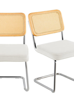 Rattan Dining Chairs Set of 2, Mid Century Modern Dining Chair, Upholstered Velvet Accent Chair with Rattan Back, Retro Dining Room Kitchen Chair for Living Room, Bedroom, Office (18.1 Inch)