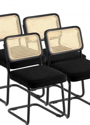 Rattan Dining Chairs Set of 4, Mid Century Modern Dining Chair, Upholstered Velvet Accent Chair with Rattan Back, Retro Dining Room Kitchen Chair for Living Room, Bedroom, Office (18.1 Inch)