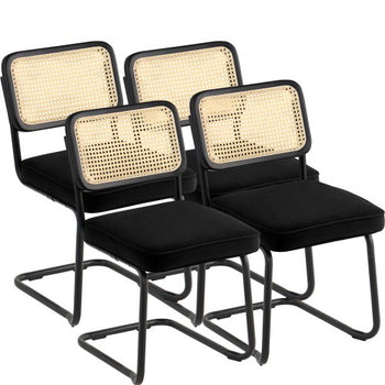 Rattan Dining Chairs Set of 4, Mid Century Modern Dining Chair, Upholstered Velvet Accent Chair with Rattan Back, Retro Dining Room Kitchen Chair for Living Room, Bedroom, Office (18.1 Inch)