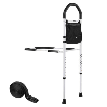 Bed Rail for Elderly, Bedside Assist Rails with Supporting Leg and PU Handrail, Adjustable Height Carbon Steel Pipe Bedside Cane, Bed Bars for Seniors & Patients, Fits King, Queen, Full, Twin