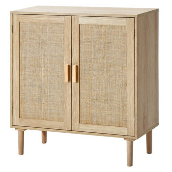 Rattan Cabinet, Rattan Storage Cabinet with 2 Magnetic Doors and Adjustable Shelves, Sideboard Buffet Cabinet for Hallway, Entryway, Living Room, or Kitchen, Natural