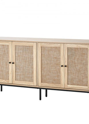 Rattan Cabinet, Rattan Storage Cabinet with 4 Magnetic Doors and Adjustable Shelves, Sideboard Buffet Cabinet for Hallway, Entryway, Living Room, or Kitchen, Natural