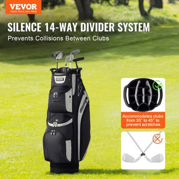 Golf Cart Bag with 14 Way Organizer Divider Top, 36 13 Pockets Premium Cart Bag, Durable Golf Bags with Handles & Dust Cover & Detachable Straps for Men & Women, Black Color-Block