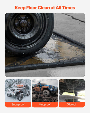 Containment Mat, 7 ft 9 in x 16 ft, Non-Slip PVC Garage Floor Mat with a Cleaning Squeegee, Heavy Duty Durable Waterproof Containment Protection from Snow, Rain and Mud for Cars Parking, Black