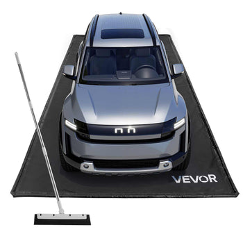 Containment Mat, 7 ft 9 in x 16 ft, Non-Slip PVC Garage Floor Mat with a Cleaning Squeegee, Heavy Duty Durable Waterproof Containment Protection from Snow, Rain and Mud for Cars Parking, Black