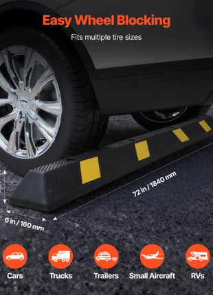 Parking Stopper, 72 Inch 2 Pcs Heavy Duty Parking Aid for Garage, Rubber Curb Garage Floor Stopper with Reflective Strips, Aid Gadgets for Cars Vans Trucks Tire Wheel Guide Block Stops Bumpers