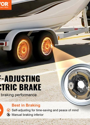 Trailer Hub Drum Kits 8 on 6.5" B.C. with 12" x 2" Electric Brakes, Self-Adjusting Trailer Brake Assembly for 7000 lbs Axle, 5-Hole Mounting, Backing Plates for Brake System Part Replacement