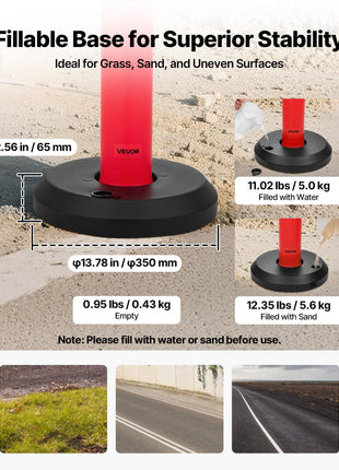 6 Pack Traffic Delineator Posts, 48 inches Traffic Safety Cones with Fillable Base and Reflective Strips, Heavy Duty Delineator Posts for Construction Site, Parking Lot, Crowd Control, Red