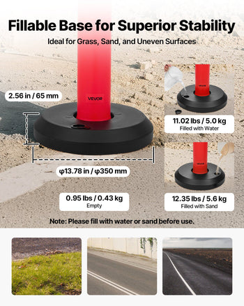6 Pack Traffic Delineator Posts, 48 inches Traffic Safety Cones with Fillable Base and Reflective Strips, Heavy Duty Delineator Posts for Construction Site, Parking Lot, Crowd Control, Red