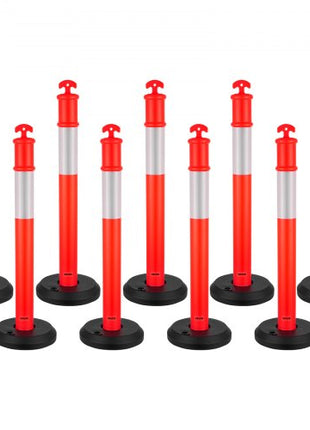 9 Pack Traffic Delineator Posts, 48 inches Traffic Safety Cones with Fillable Base and Reflective Strips, Heavy Duty Delineator Posts for Construction Site, Parking Lot, Crowd Control, Red
