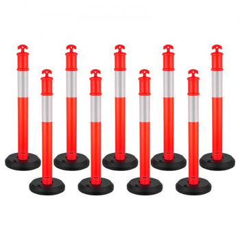9 Pack Traffic Delineator Posts, 48 inches Traffic Safety Cones with Fillable Base and Reflective Strips, Heavy Duty Delineator Posts for Construction Site, Parking Lot, Crowd Control, Red
