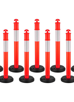 9 Pack Traffic Delineator Posts, 48 inches Traffic Safety Cones with Fillable Base and Reflective Strips, Heavy Duty Delineator Posts for Construction Site, Parking Lot, Crowd Control, Red
