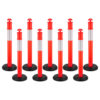 9 Pack Traffic Delineator Posts, 48 inches Traffic Safety Cones with Fillable Base and Reflective Strips, Heavy Duty Delineator Posts for Construction Site, Parking Lot, Crowd Control, Red