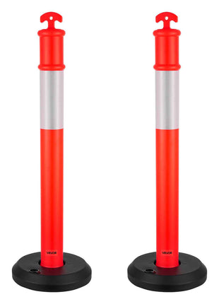 2 Pack Traffic Delineator Posts, 48 inches Traffic Safety Cones with Fillable Base and Reflective Strips, Heavy Duty Delineator Posts for Construction Site, Parking Lot, Crowd Control, Red