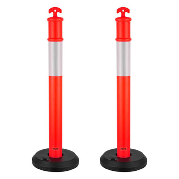 2 Pack Traffic Delineator Posts, 48 inches Traffic Safety Cones with Fillable Base and Reflective Strips, Heavy Duty Delineator Posts for Construction Site, Parking Lot, Crowd Control, Red