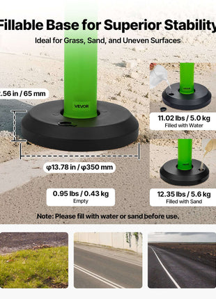 3 Pack Traffic Delineator Posts, 48 inches Traffic Safety Cones with Fillable Base and Reflective Strips, Heavy Duty Delineator Posts for Construction Site, Parking Lot, Crowd Control, Green