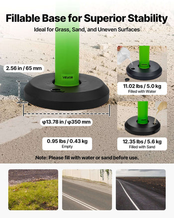 3 Pack Traffic Delineator Posts, 48 inches Traffic Safety Cones with Fillable Base and Reflective Strips, Heavy Duty Delineator Posts for Construction Site, Parking Lot, Crowd Control, Green