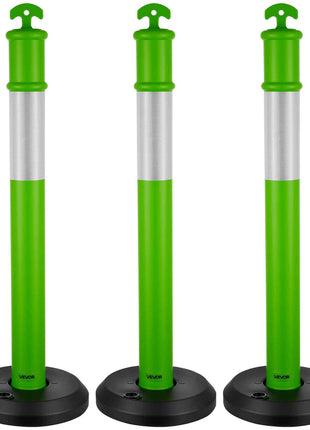 3 Pack Traffic Delineator Posts, 48 inches Traffic Safety Cones with Fillable Base and Reflective Strips, Heavy Duty Delineator Posts for Construction Site, Parking Lot, Crowd Control, Green