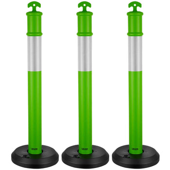 3 Pack Traffic Delineator Posts, 48 inches Traffic Safety Cones with Fillable Base and Reflective Strips, Heavy Duty Delineator Posts for Construction Site, Parking Lot, Crowd Control, Green