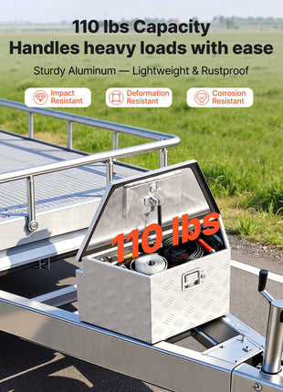 Trailer Tongue Box, 26" x 13" x 12" Aluminum Trailer Tongue Tool Box, Heavy Duty Storage Organizer with Lock and Keys, Utility Tool Chest for Pickup Truck Bed, RV, SUV, Off-Road Vehicle, Silver