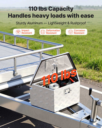 Trailer Tongue Box, 26" x 13" x 12" Aluminum Trailer Tongue Tool Box, Heavy Duty Storage Organizer with Lock and Keys, Utility Tool Chest for Pickup Truck Bed, RV, SUV, Off-Road Vehicle, Silver