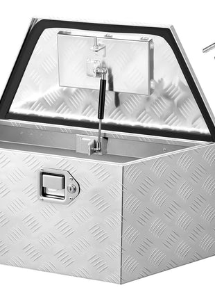 Trailer Tongue Box, 26" x 13" x 12" Aluminum Trailer Tongue Tool Box, Heavy Duty Storage Organizer with Lock and Keys, Utility Tool Chest for Pickup Truck Bed, RV, SUV, Off-Road Vehicle, Silver