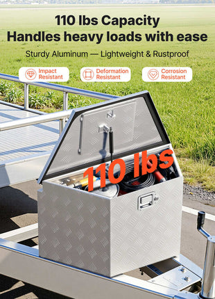 Trailer Tongue Box, 33" x 19" x 18" Aluminum Trailer Tongue Tool Box, Heavy Duty Storage Organizer with Lock and Keys, Utility Tool Chest for Pickup Truck Bed, RV, SUV, Off-Road Vehicle, Silver