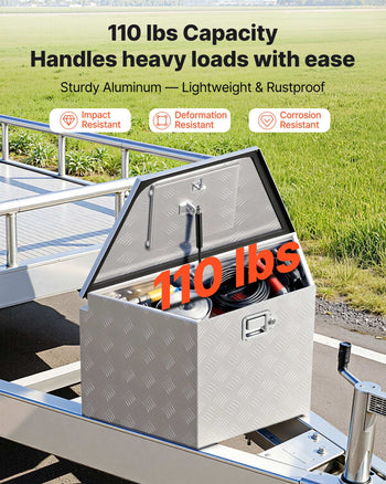 Trailer Tongue Box, 33" x 19" x 18" Aluminum Trailer Tongue Tool Box, Heavy Duty Storage Organizer with Lock and Keys, Utility Tool Chest for Pickup Truck Bed, RV, SUV, Off-Road Vehicle, Silver