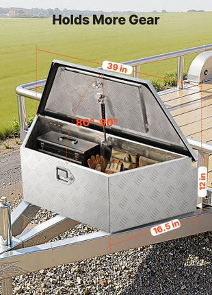 Trailer Tongue Box, 39" x 16.5" x 12" Aluminum Trailer Tongue Tool Box, Heavy Duty Storage Organizer with Lock & Keys, Utility Tool Chest for Pickup Truck Bed, RV, SUV, Off-Road Vehicle, Silver