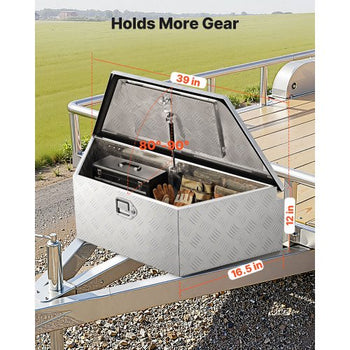 Trailer Tongue Box, 39" x 16.5" x 12" Aluminum Trailer Tongue Tool Box, Heavy Duty Storage Organizer with Lock & Keys, Utility Tool Chest for Pickup Truck Bed, RV, SUV, Off-Road Vehicle, Silver